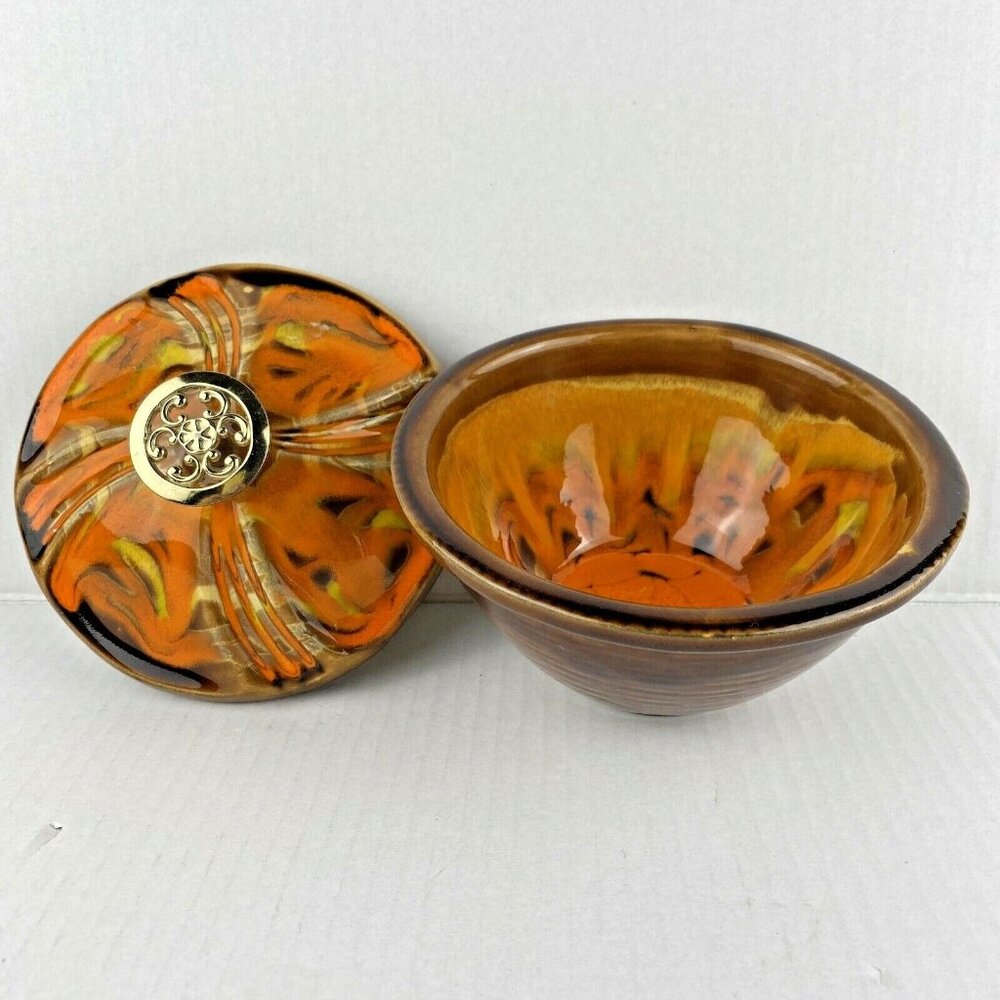 California USA Pottery 64 255 250 2501 Orange Brown Lazy Susan Serving Dish - Picture 2 of 11